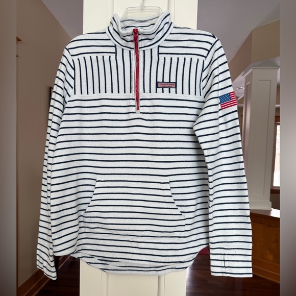 Vineyard Vines Dreamcloth Women’s Striped Quarter-Zip Pullover with Flag Patch. - Picture 1 of 13